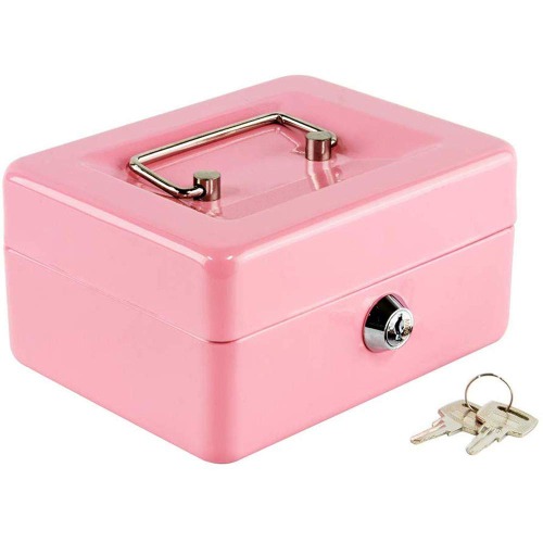 Kyodoled Cash Box with Money Tray,Small Safe Lock Box with Key,Cash Drawer,5.91"x 4.72"x 3.15" Pink Small - Small Pink