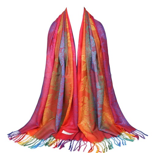 Neelamvar Colorful flowers Jacquard cotton pashmina Women Wrap Shawl tassels Scarves - Thm08-01