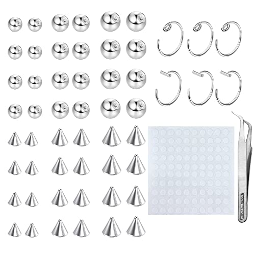Milacolato Piercing Lip Labret Stud Fake Augenbrauen Rook Ring Ersatzkugeln Mit 100 Stück Aufkleber Non-Piercing Rook Nostril Piercing Creolen Körperschmuck Fake Haut Piercing 3mm 4mm 5mm - Silber