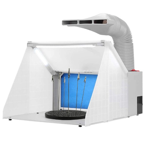 Portable Spray Booth Hose Kit with 3 LED Light Tubes, Turn Table for Airbrush Model with Filter Extraction