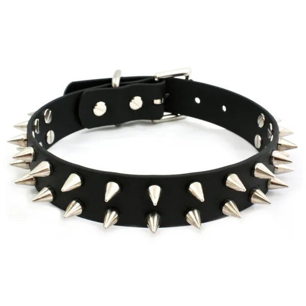 Black Vegan Leather Double Row Spiked Punk Collar