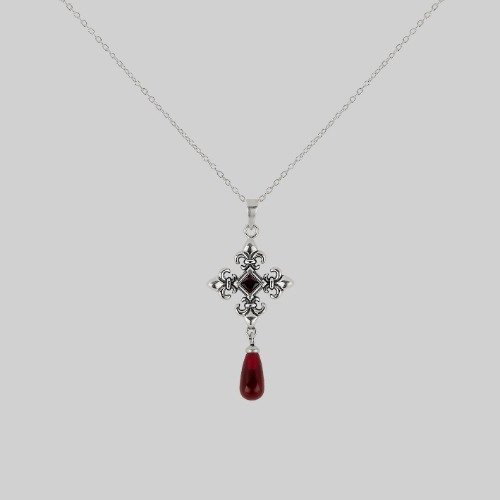 CRIMSON. Fleur de Lis Garnet Collar - Silver | Silver