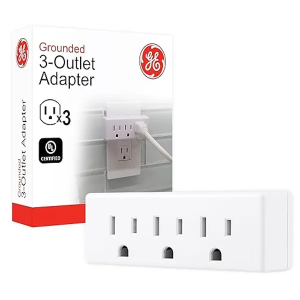 GE 3-Outlet Extender Wall Tap, Grounded Adapter Plug, Indoor Rated, 3-Prong, Perfect for Travel, UL Listed, White, 52203 - White - 1 Pack