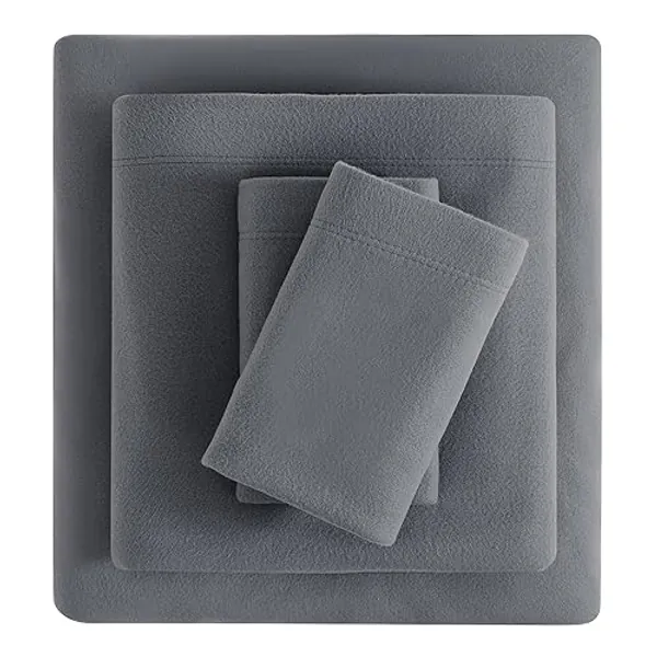 Viviland Bed Linen Set - Soft Plush Micro Fleece Queen Sheet with Deep Pocket - Dark Grey - Dark Grey - Queen