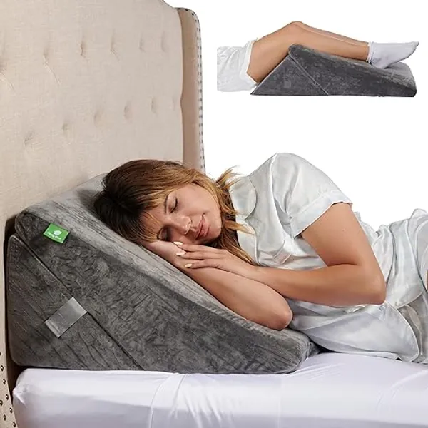 Cushy Form Wedge Pillows for Sleeping - Multipurpose Memory Foam Bed Support Rest & Knee Pillow for Back, Neck & Post-Surgery, Versatile Snoring Relief Back Pillow for Bed - Gray﻿ - Gray