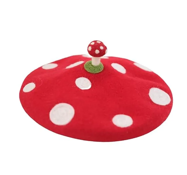 Kawaii Antler Deer Ear Head Berets Hat Christmas Trees Funny Christmas Cap Winter Warm Women Girls Gift French Style - Red Mushroom
