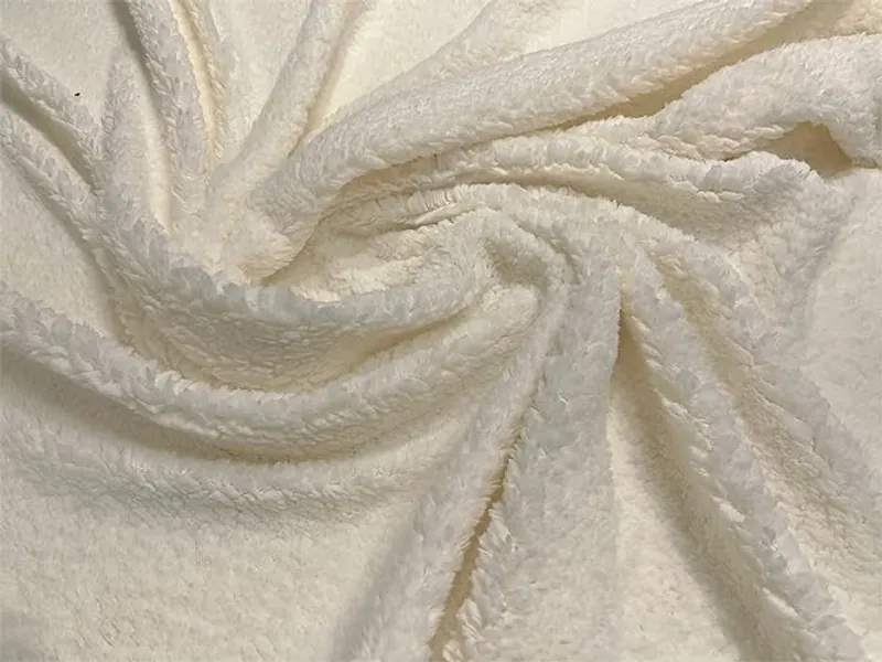 New Creations Fabric & Foam Inc, Cuddle Minky Sherpa Fleece Lamb Wool Design Fabric by The Yard, Ivory. - Ivory