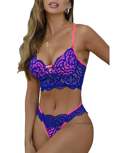 Kaei&Shi Neon Two Tone, Double Layer, High Leg Bottom, 2 Pieces Lingerie - 14 - Blue