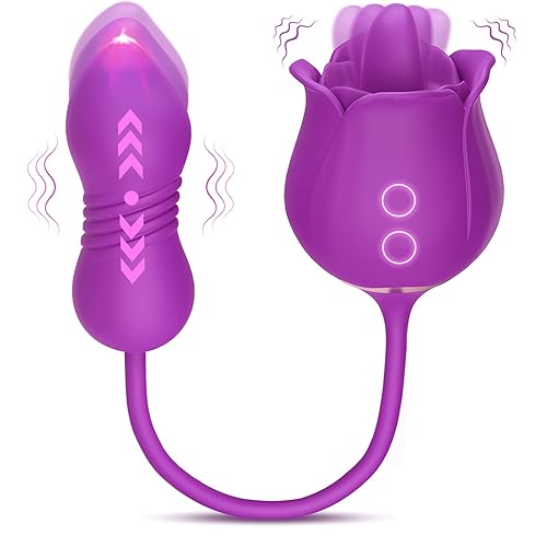MOOLIGIRL Sex Toy Dildo Vibrator for Women - 3 in1 Rose Sex Toys Clitoral Tongue Licking Thrusting G Spot Vibrators with 9 Modes, Rose Adult Sex Toys Games, Clit Stimulator Anal Dildos for Man Couples - Purple