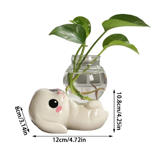 Bunny Rabbit Cute Kawaii Transparent Glass Ceramic Mini Propagation Vase - C