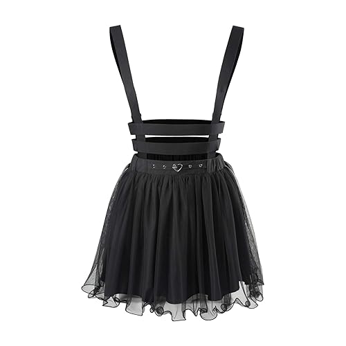 Littleforbig Mesh Overall Skirt Romper - Heartbreaker Jumper Skirt - X-Large - Black