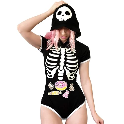 Littleforbig Cotton Romper Onesie Pajamas Bodysuit - Sweet Reaper Night-Glow Halloween - Night-glow - X-Large