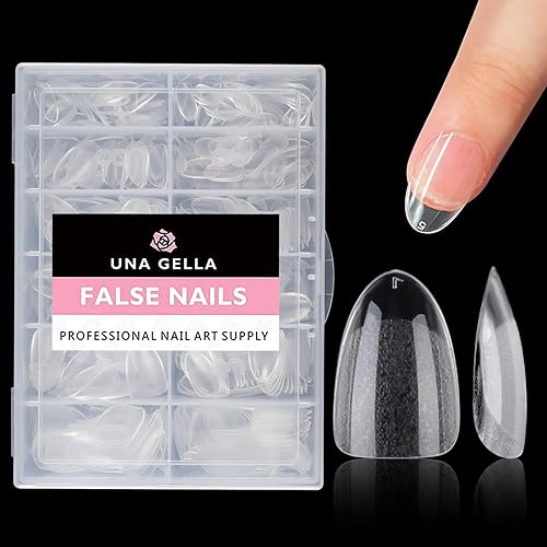 UNA GELLA Short Almond Round Fake Nails 216pcs Short Almond Press on Nails Pre-shape Short Almond Oval Gel Nail Tips for Full Cover Acrylic Short Round Nails False Nails For Nail Extension 12 Sizes - Short Oval