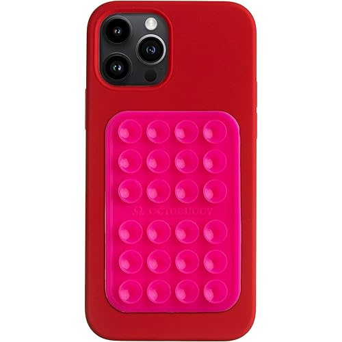 OCTOBUDDY - Silicone Suction Phone Case Adhesive Mount - Hands-Free, Strong Grip Holder for Selfies & Videos - Durable, Easy to Use - iPhone & Android Compatible - 2.25″ x 3.25″, Hot Pink - One-sided - Hot Pink