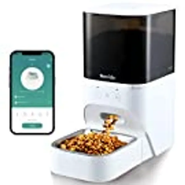 Nevido Automatic Cat Feeders,2.4G Wi-Fi Automatic Dog Feeder with App Control,Stainless Steel Bowl,Timed Smart Pet Feeder with Desiccant Bag,Up to 20 Portions 10 Meals Per Day & 30s Voice Recorder,4L