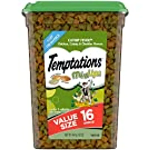 TEMPTATIONS MIXUPS Crunchy and Soft Cat Treats Catnip Fever Flavor, 16 oz. Tub
