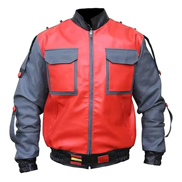 
                            Men's Red and Grey Bomber Synthetic Leather Biker Jacket For Men, XXS-3XL
                        