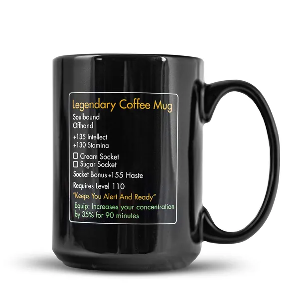 MMO Mug - Legendary Coffee Mug Level 110 - Large Ceramic Black Coffee Mug 15oz - Gaming, Gamer Cup