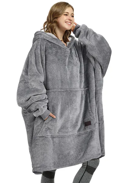 Oversized Wearable Blanket Hoodie Sweatshirt, Comfortable Sherpa Lounging Pullover for Adults Men Women Teenagers Wife Girlfriend