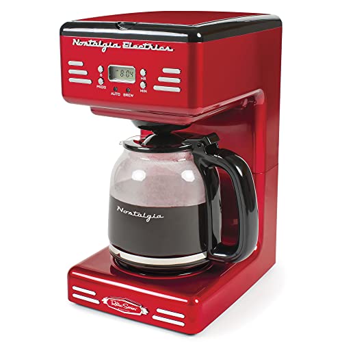Nostalgia Retro 12-Cup Programmable Coffee Maker With LED Display, Automatic Shut-Off & Keep Warm, Pause-And-Serve Function, Red - Coffee Maker Red