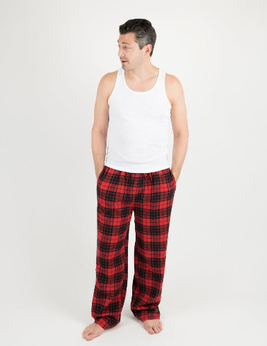 Mens Red & Black Plaid Flannel Pants - red-black / XX-Large
