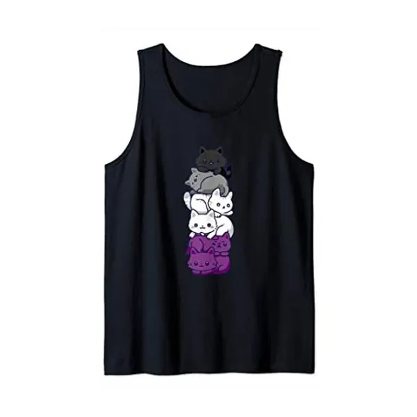Asexual Pride Cat LGBT Stuff Flag Kawaii Cute Cats Pile Gift Tank Top