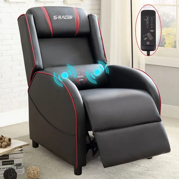 Homall Gaming Recliner Chair Racing Style Single Living Room Sofa Recliner PU Leather Recliner Seat Home Theater Seating (Red, Massage) - Red Massage