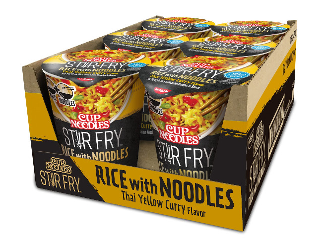 Nissin Cup Noodles Stir Fry Rice with Noodles, Thai Yellow Curry, 2.61 Ounce (Pack of 6) - 1 Count (Pack of 6)
