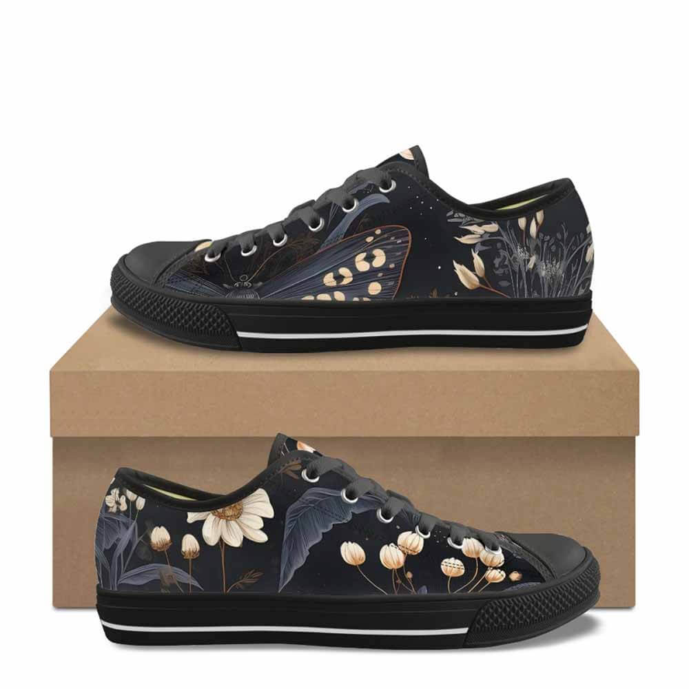 Vintage Flower In Black Canvas Shoes - Women / Black / EUR 40