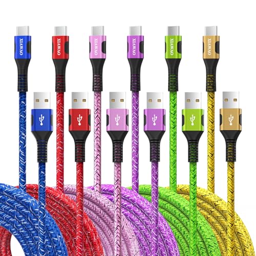 USB to USB C Cable 6-Pack, Braided Type C Charger Cable Fast Charging Compatible with Samsung Galaxy S20 S10 S9 S8 Note 10 9 8 A20 A51 A71 Moto G Stylus Pixel 7a/7 - 6+6+6+6+10+10ft - Multicolored - 6