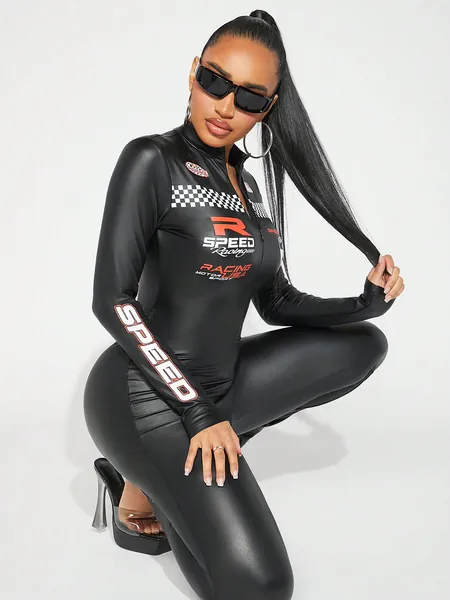 SHEIN SXY Damski W kratkę Skóra  Kombinezony Z Nadruk z napisem