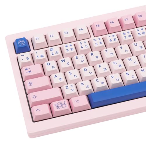 Keycaps - 151 Keys Pink and Blue Keycaps Japanese, PBT Cherry Keycaps, Cute Cotton Candy Keycaps for ANSI/ISO Mechanical Keyboard - Pink Blue