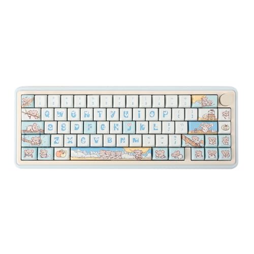 Aesthetic Keyboard - EPOMAKER Nebula 65% Mechanical Keyboard, VIA Programmable Gaming Keyboard， Bluetooth/2.4Ghz /Type-C Wired Wireless Keyboard, NKRO, with Rotary Knob for Win/Mac (Blue) - Blue
