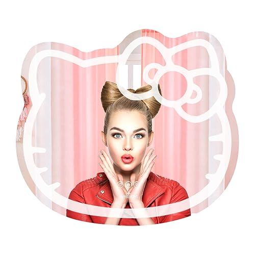 Impressions Vanity Hello Kitty Wall Mirror with Wi-Fi, Smart Touch Sensitive Makeup Vanity Mirror with App Controller and Color Changing Dimming LED Strip Light