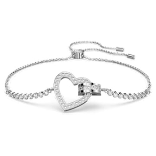 Swarovski Lovely bracelet, Heart, White, Rhodium plated