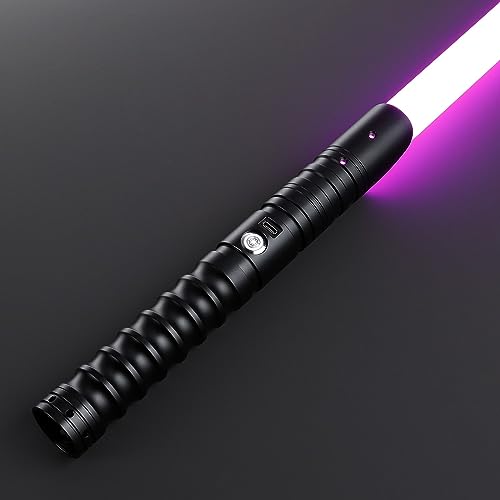 CVCBSER FX Dueling Lightsaber RGB 16 Colors Changeable Premium Aluminium Alloy Hilt Light Saber with 12 Mode Sound Force Lightsaber Toys (Black) - Black