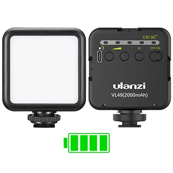 ULANZI VL49 2000mAh LED Video Light w 3 Cold Shoe, Rechargeable Soft Light Panel, Portable Photography Lighting for DJI OSMO Sony DSLR Canon Camera GoPro Vlogging