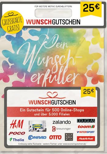 Wunschgutschein das perfekte Geschenk - 500 Einlösepartner - für Deutschland - per Post - 25 - Wunscherfüller