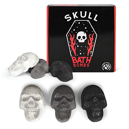 Skull Bath Bomb Set - Scented 6 Pack - Spooky Valentines Day Gifts, Goth Valentines Day Decor - Witchy Gifts, Goth Gifts for Women, Spooky Gifts - Gothic Bathroom Décor…