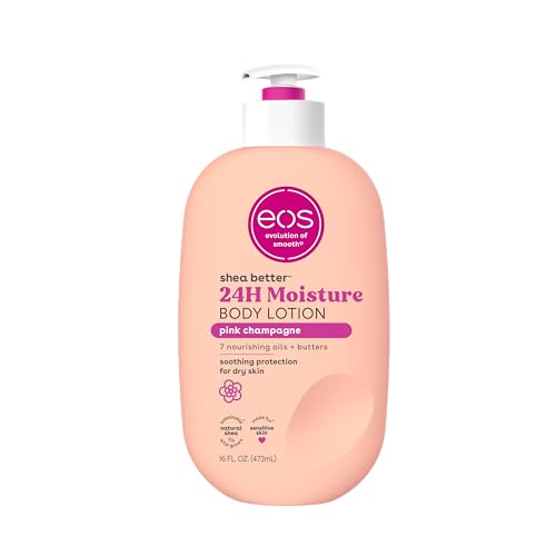 eos Shea Better Body Lotion- Pink Champagne, 24-Hour Moisture Skin Care, Lightweight & Non-Greasy, Made with Natural Shea, Vegan, 16 fl oz - Pink Champagne - 16 Fl Oz (Pack of 1)