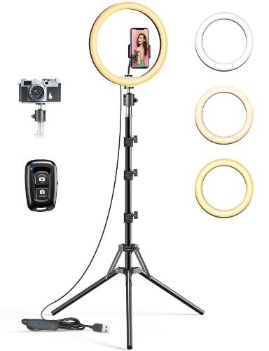 32 cm (12,6 tum) selfie-ringlampa med stativ och telefonhållare, Pnitri stor ringlampa brett stativ för livestreaming, smink, YouTube, TikTok video, fotografi (total höjd 180 cm)