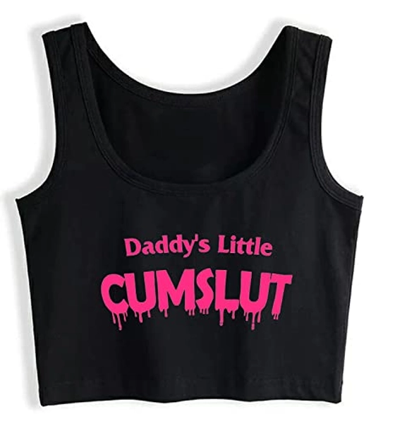Humor Fun Flirty Daddy's Little Cumslut Print Tank Top Print Yoga Sport Workout Crop Top Gym Tops
