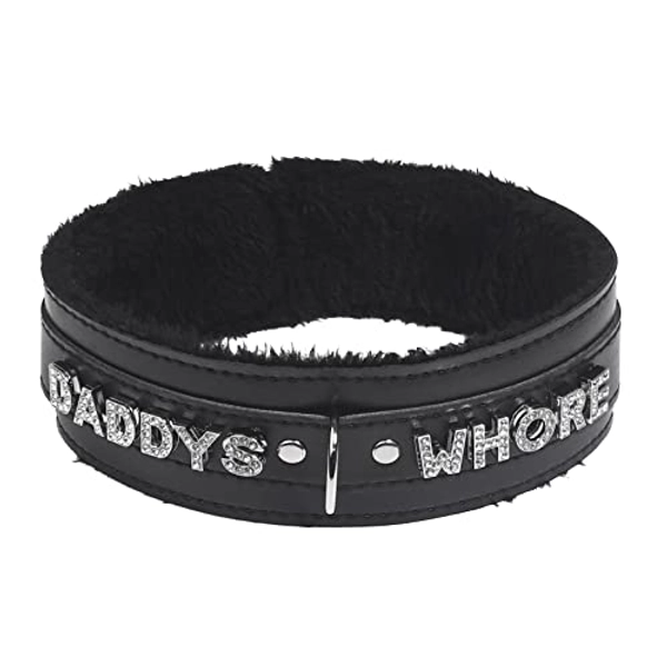 paloli Pink Choker Necklace for Women Leather Collar Fluffy Punk Leash Neck Choker Gothic Cosplay Sexy Jewelries