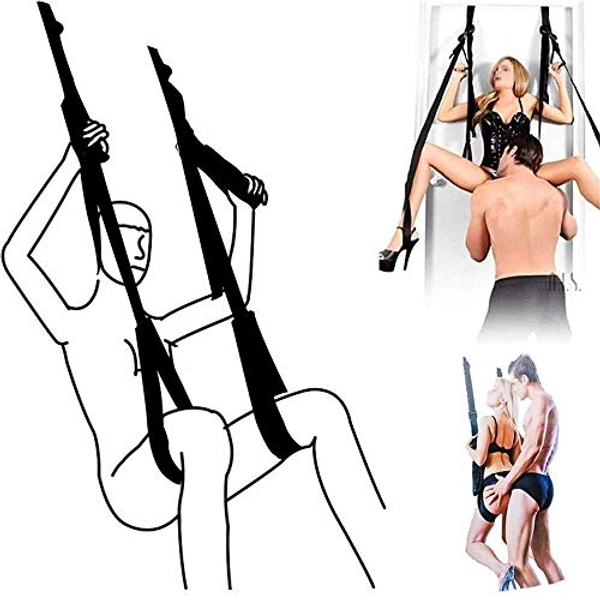Door Swing Set Lndoor Fantasy Love Toys for Couples Play Thigh Leg Cuffs and 2 Stainless Steel Hoops