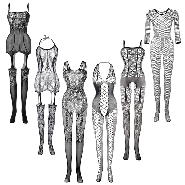 KUUQA 6 Set Fishnet Bodysuits Women Stockings Lingerie Lace Fishnet Bodysuits for Lingerie Party Date Wearing