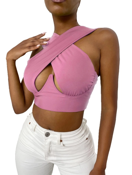Vozobi Women's Halter Wrap Crop Top Sexy Crisscross Cut Out Vest Sleeveless Solid Cami Tank Tops