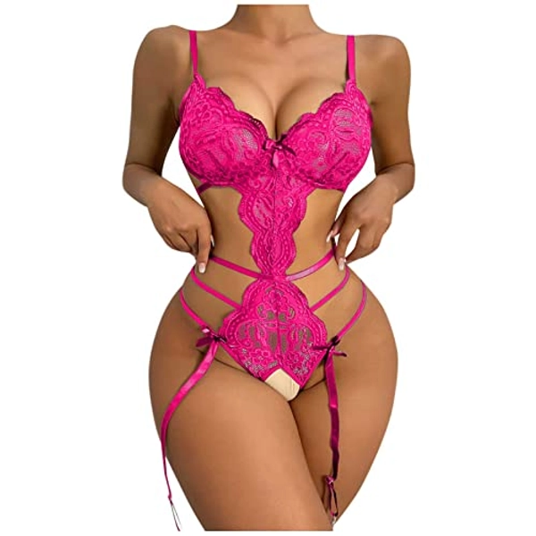 MELDVDIB Sexy Lingerie Bodysuit for Women Crotchless Hollow Lace Teddy with Garter Couples Babydoll Pajamas for Sex Naughty
