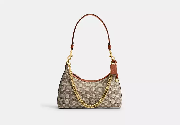 Brass/Cocoa Burnished Amber Juliet Shoulder Bag 25 In Signature Textile Jacquard