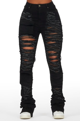 Capria Black Ultra Distressed Super Stacked Jean | S / Black