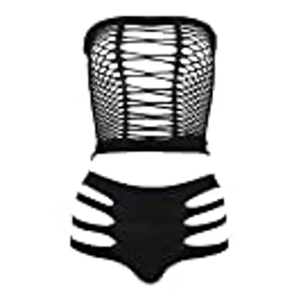 LEMON GIRL Women's Lingerie Fishnet BabyDoll Bodysuit Mini Dress Set One Size